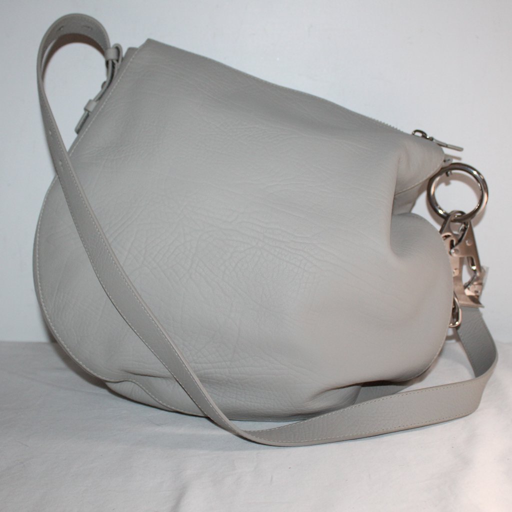 Burberry Knight Double Clip Gray Leather Shoulder Bag Tote Slouch Large